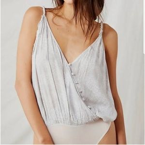 NWT Free People Siren Song Bodysuit In Silver Leopard Animal Print Sultry Sexy